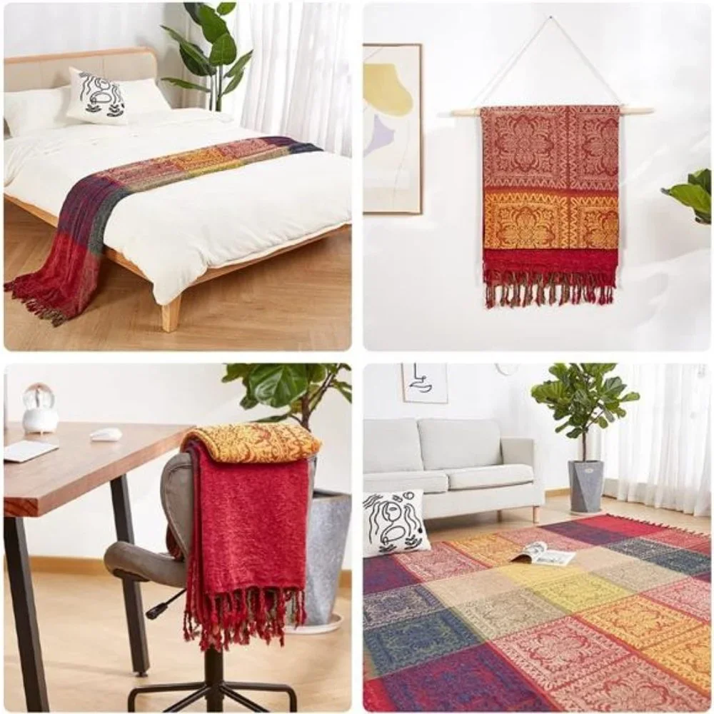 Boho Sofa Cover, Chenille Jacquard Tassels Throw Blankets for Couch bed